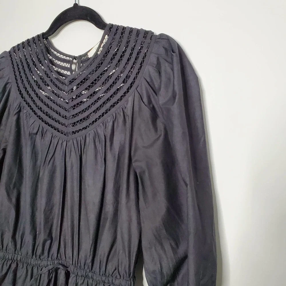 JOIE • Black Mishika Cotton Silk Blend Drawstring Victorian Dress Sz XXS - Picture 5 of 9